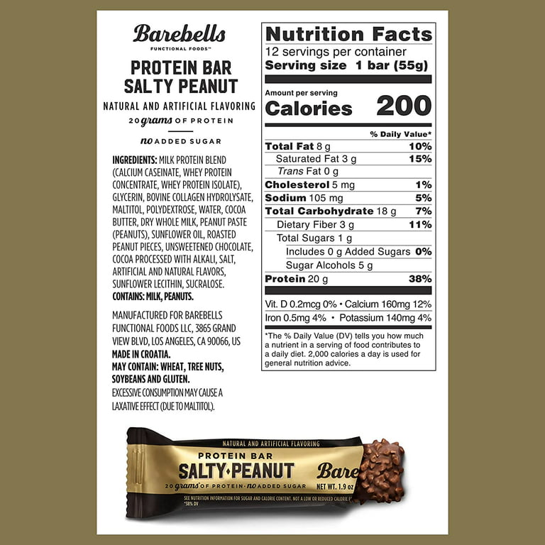 Barebells Protein Bars Salty Peanut - 12 Count, Pack of 2 - Protein Snacks  with 20g of High Protein
