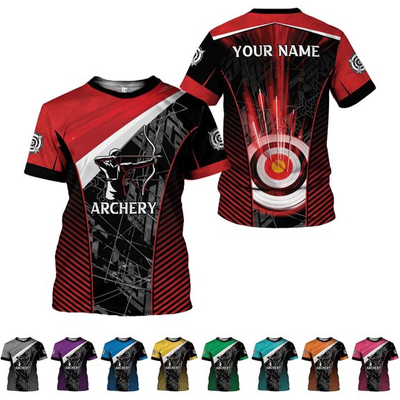 Custom Archery T-Shirt Bow and Arrow Personalized 3D Shirts for Archer Men Women Target Team Archery Apparel Gifts (Red, S)