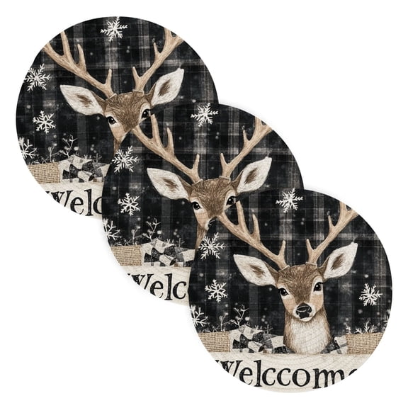BZSMCE Mats for Pots,Pans Place Cute Deer in Winter Simple Style Pattern Pot Mats