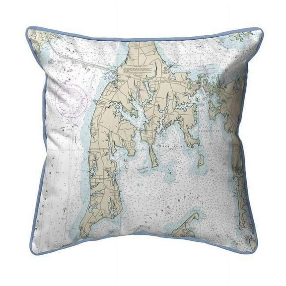 Betsy Drake Interiors Kent Island, MD Nautical Map Extra Large Zippered Indoor/Outdoor Pillow 22x22