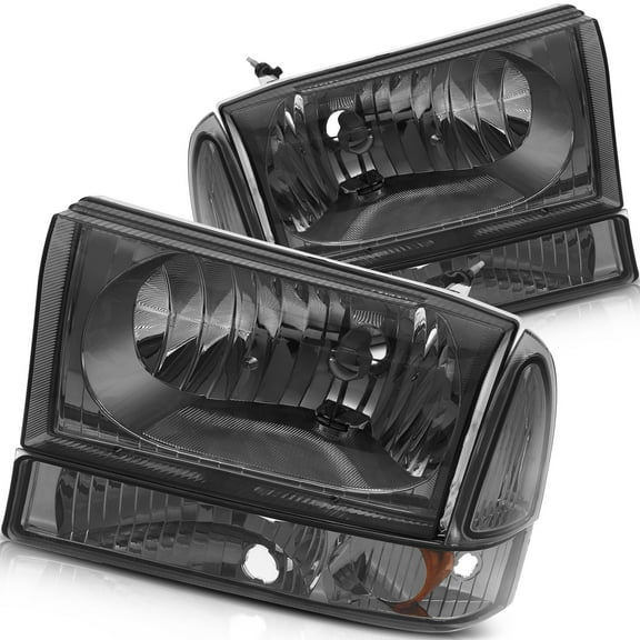 CCIYU Headlights Assembly 1C3Z13008BA2C3Z13008AB Chrome Housing Amber Reflector Smoke Lens Headlamps For Ford Excursion 2000-2004 For Ford For F-250 Super Duty 1999-2004