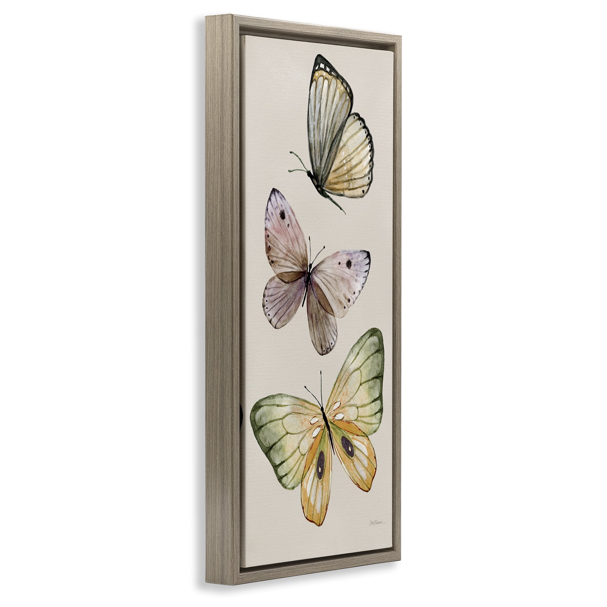 Stupell Industries Fluttering Butterfly Trio Animals & Insects Painting Brown Floater Framed Canvas Art Print Wall Art, 11 x 25