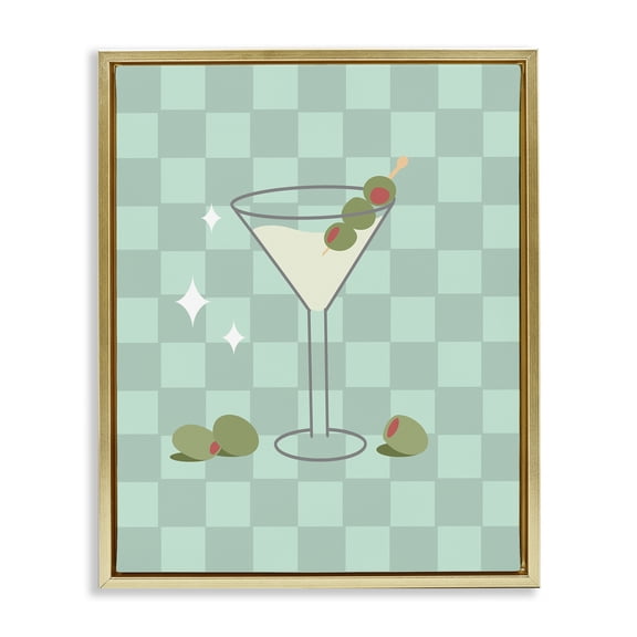 Stupell Industries Checkered Dirty Martini Food & Beverage Painting Gold Floater Framed Canvas Art Print Wall Art, 17 x 21
