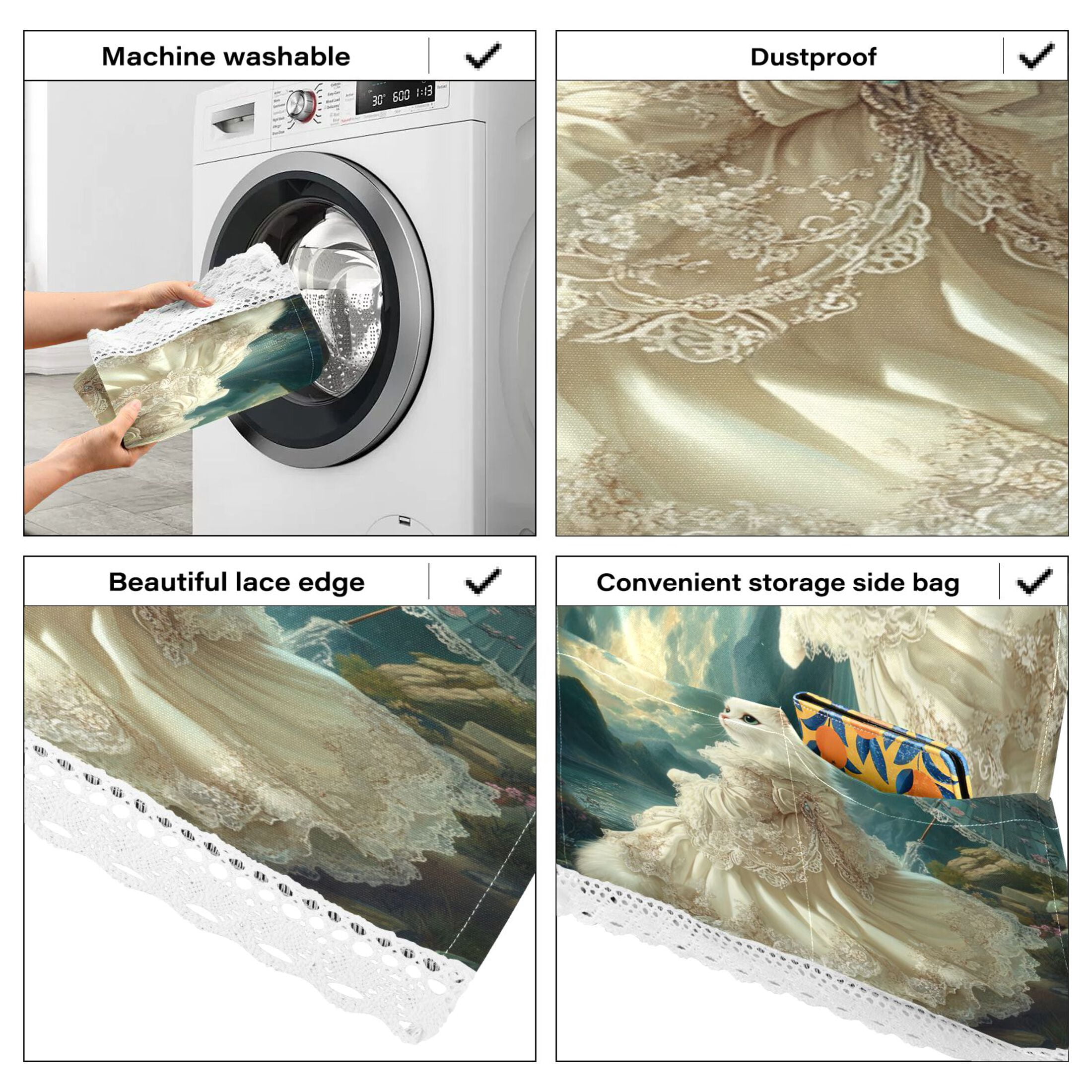 WOBOGO Princess White Cat Washing Machine Cloth Dryer Refrigerator Top Cover Protective Non-Slip Mat For Kitchen Laundry