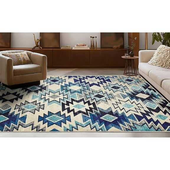 Washable Bohemian 3x5 area carpet, suitable for bathroom, bedroom, living room, kitchen, outdoor Bohemian printed carpet, non slip backing washable carpet