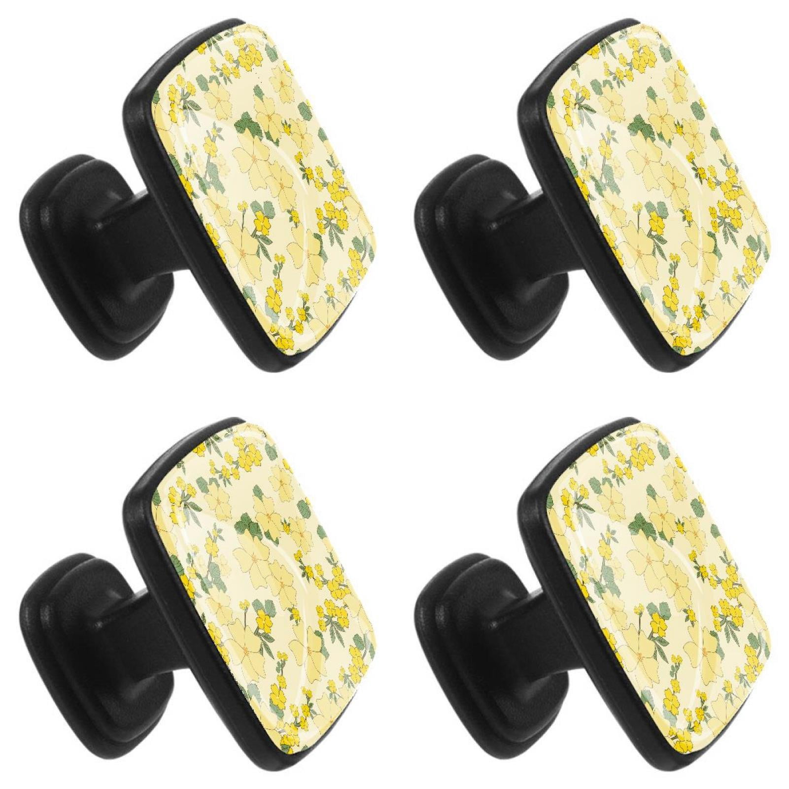 4 Pcs Square Cabinet Handle Cupboard Knob Drawer Pulls Handle Yellow Wild Flower Drawer Knobs with Screws Furniture Decoration