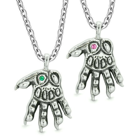 WereWolfs Paws Supernatural Amulets Love Couples Best Friends Pink Royal Green Crystals Pendant
