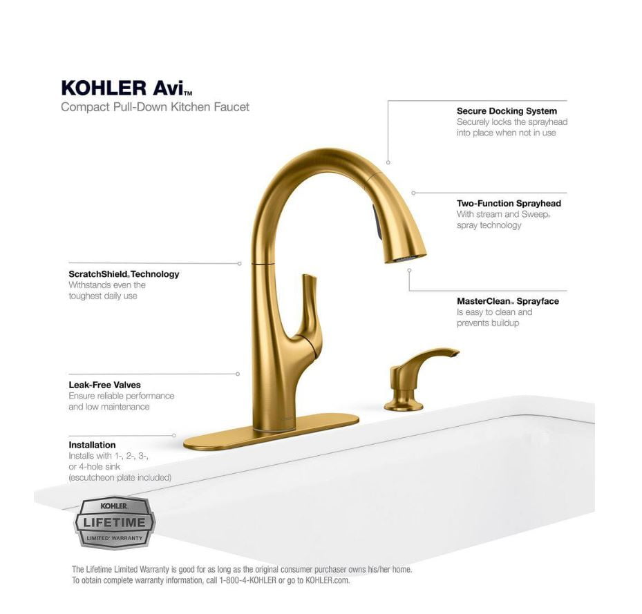 KOHLER Avi Single-Handle Pull Out Sprayer Kitchen Faucet in Vibrant Brushed Moderne Brass