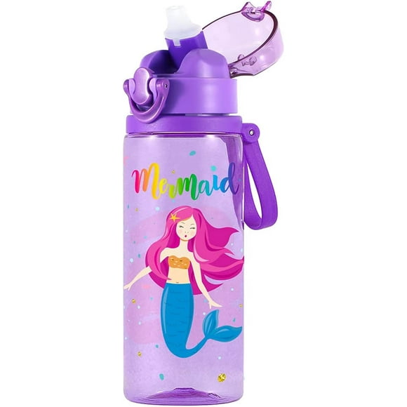 Cute Water Bottle for School Kids Girls Boys, BPA FREE Tritan, Soft Silicone Straw, Leak Proof, Easy Clean, Soft Carry