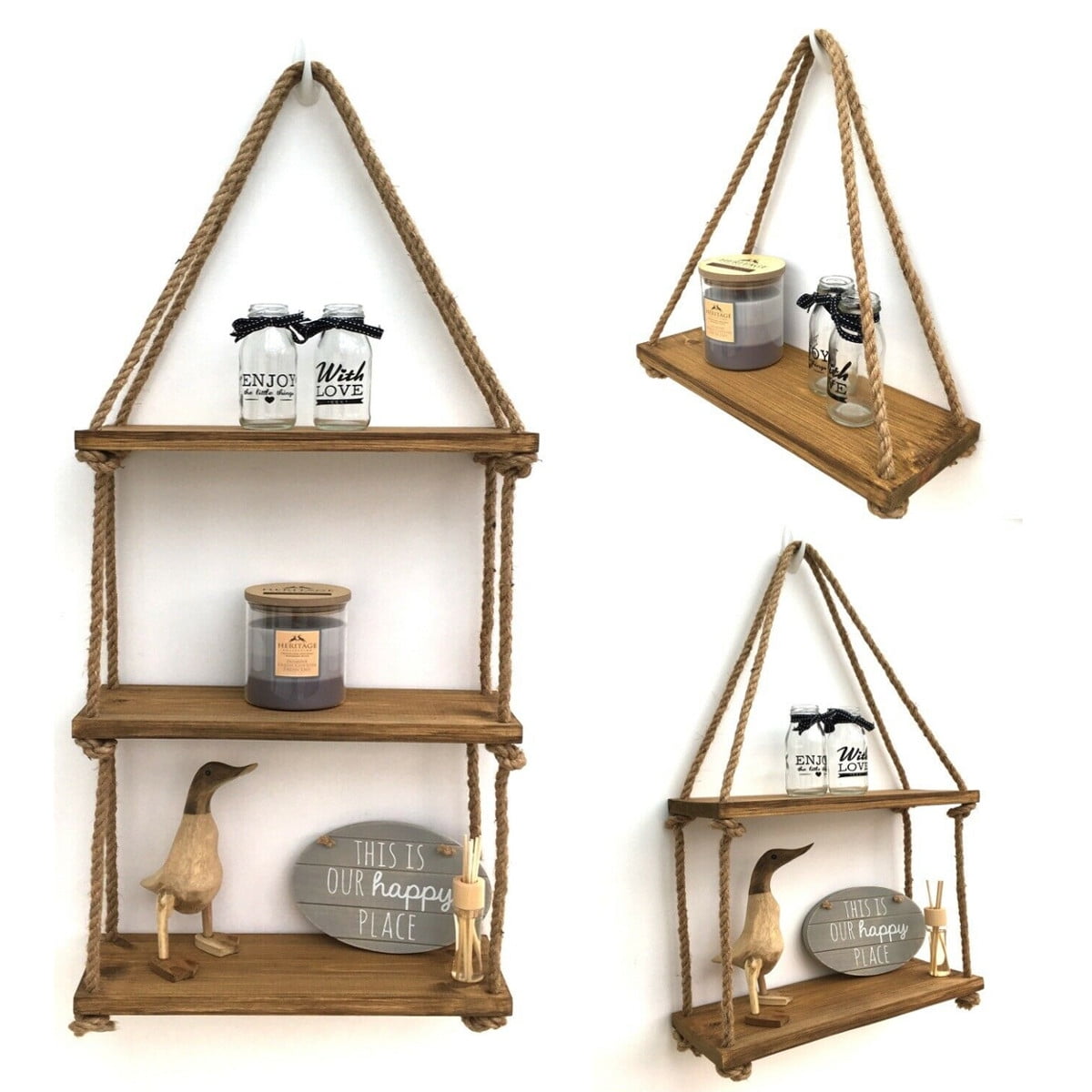 Hanging Shelf Wall Floating Swing Storage Shelves Jute Rope Organizer