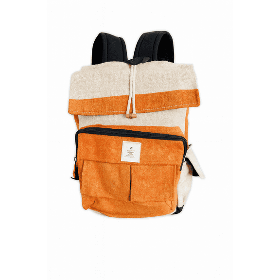 Hemp Laptop Backpack Eco friendly Unisex Organic Hemp Bag handcrafted by the best artisans in Nepal- Orange Crush