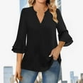 thumbnail image 2 of OSOLU Women Fashion Solid Color V-Neck Casual 3/4 Sleeve Pearl Chiffon T-Shirt Tshirts Tee Tops Classic Women Tops Dressy Casual, 2 of 5