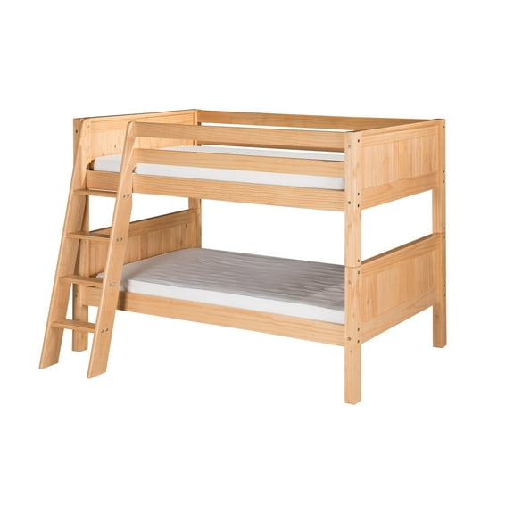 Camaflexi Twin over Twin Low Bunk Bed - Panel Headboard - Angle Ladder - Natural Finish