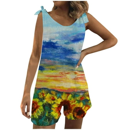 

Women Casual Print Pocket Romper Short Playsuit Bandage Sleeveless Jumpsuit Hot6sl4877426