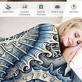 thumbnail image 3 of YANMS Ocean Life Coastal Throw Blanket: Soft Plush Velvet Calming of Blues Beige on White, Accent for Sofa Couch Chair Bed or Dorm (Coastal Shells), 3 of 6
