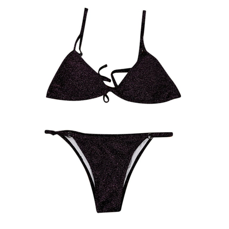Ausyst Swimsuit Women Bikini Sets Print Swimsuit Solid Print Filled Bra  Swimwear Beachwear Summer Clearance