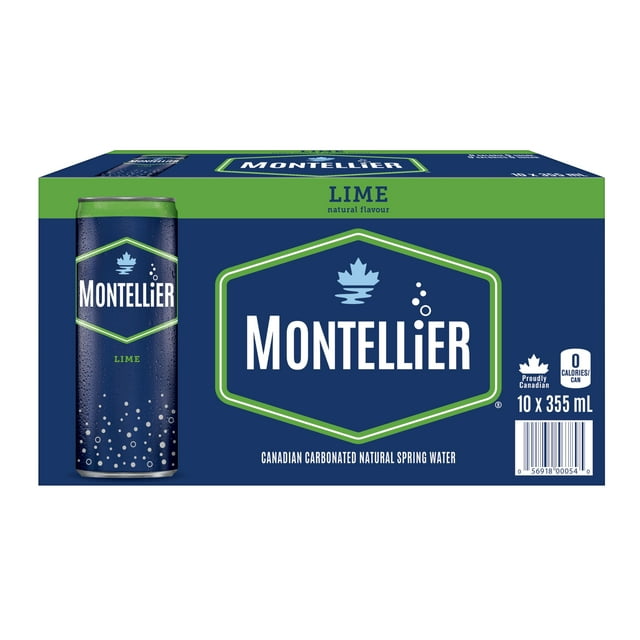 Montellier Lime Natural Spring Water 10 x 355 mL, Cans