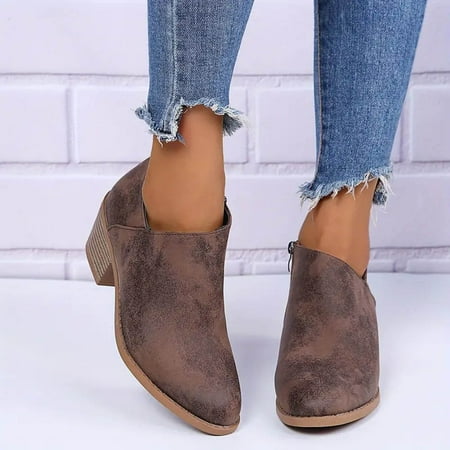 XDDST Large Size Women Casual Shoes Medium Heel Women s Ankle Boot Fashion Boots Riding Boots for Women Brown