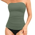 thumbnail image 4 of Two Piece Bandeau Tankini Swimsuits for Women Tummy Control Bathing Suits Strapless Swimwear Swim Top with Bikini Bottom Army Green S Clearance, 4 of 6