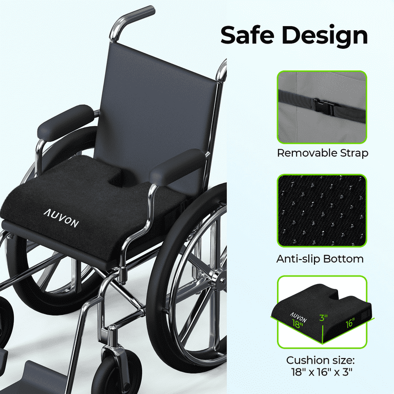 AUVON Wheelchair Seat Cushions (18 inchx16 inchx3 inch) for Sciatica, Back, Coccyx, Pressure Sore and Ulcer Pain Relief, Memory Foam Pressure Relief