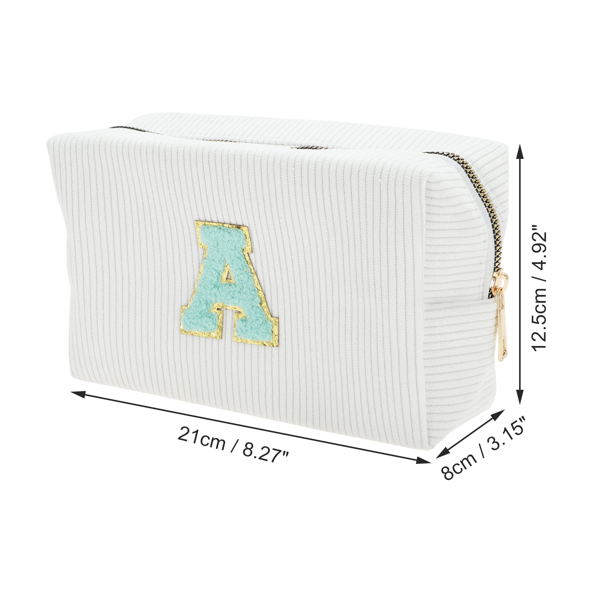 Unique Bargains 1 Pc Portable Corduroy Rectangular Letter Makeup Bag White [Letter A]
