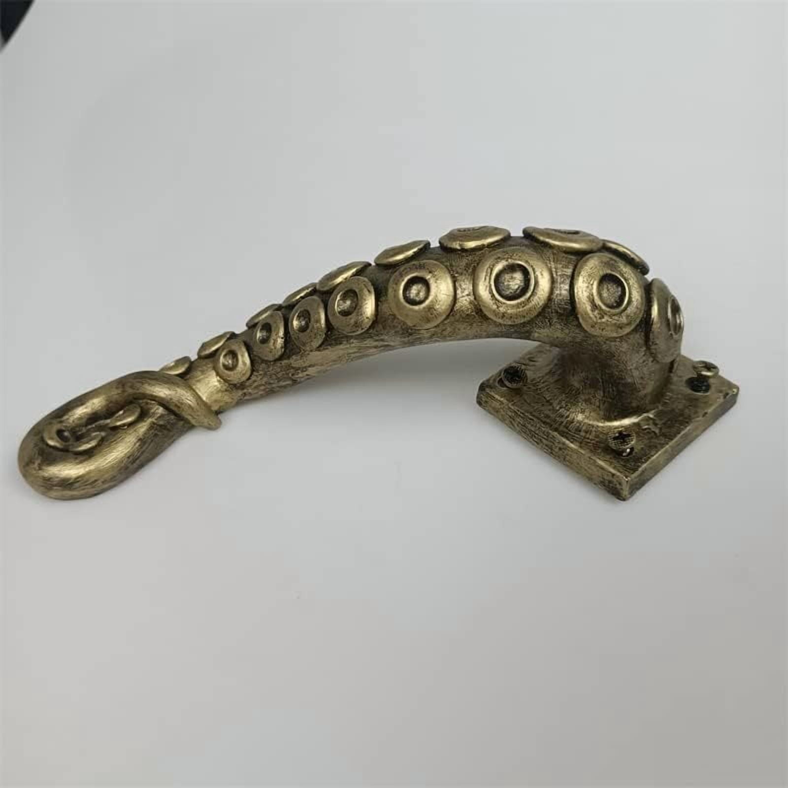 Antique Brass Octopus Tentacle Door Handle, Nautical & Steampunk Style Cast Iron Pull for Interior Doors, Cabinets, and Gates, Unique Home Decor Hardware