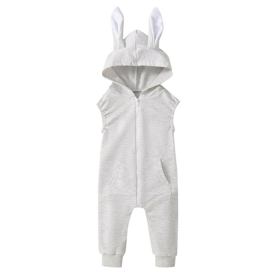 Tanghaowl Toddler Baby Girl Outfit Clothes Bunny Ear Romper Zipper Hooded Bodysuit Sleeveless Jumpsuit 5 Girl Clothes