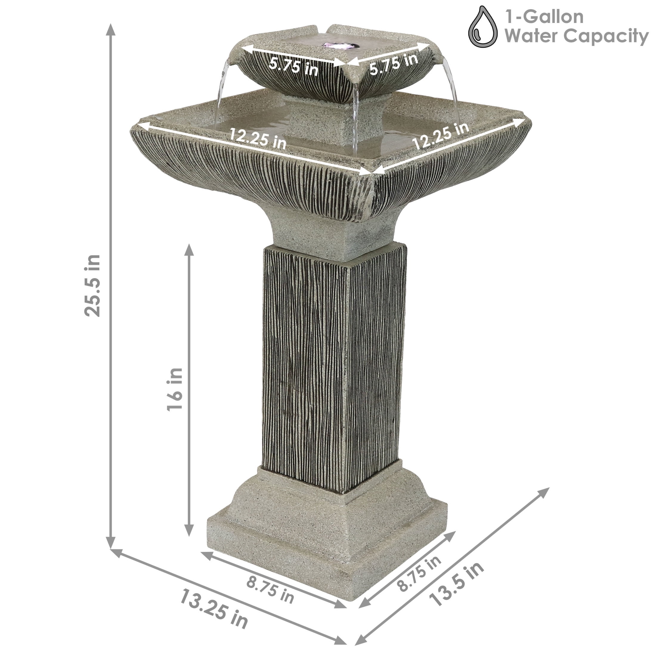 Sunnydaze Contemporary Gray Resin 2-Tier Outdoor Water Fountain