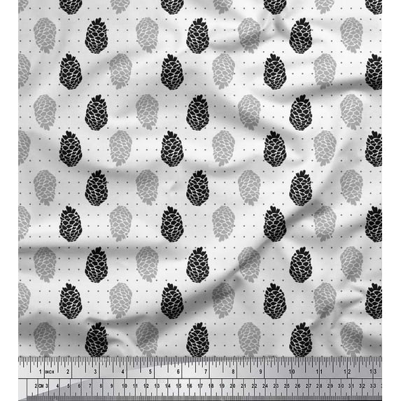 Soimoi Black Cotton Poplin Fabric Dot & Fruits Print Fabric by the Yard 56 Inch Wide