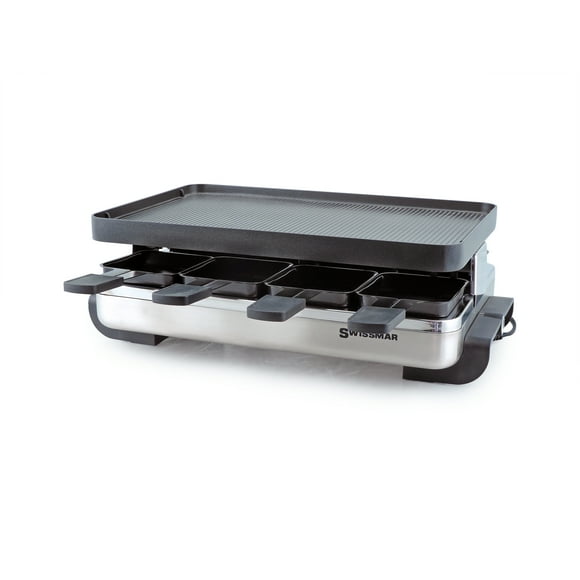 Swissmar Stelvio Raclette pour 8 Personnes, Spatules Résistantes à la Chaleur, Plats Antiadhésifs