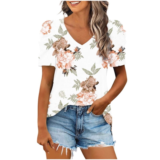 Fiudx Camisas para Mujer Mujer Moda Casual Manga Corta Suelta Camiseta Blusa Tops