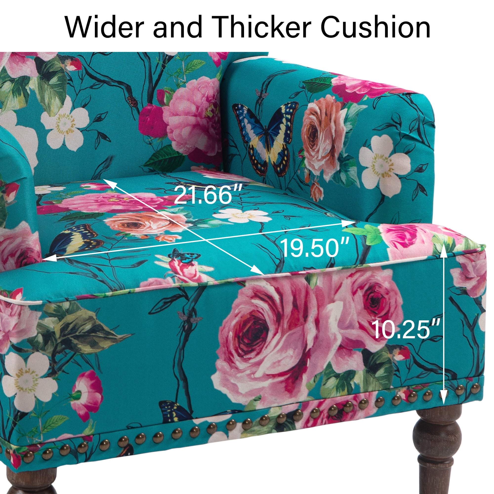 DREAMSIDEA Floral Accent Chairs Set of 2,Modern Nailhead Trim Armchair for Living Room, Comfy Upholstered Lounge Chair Reading Seat