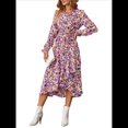 thumbnail image 1 of Vestido Bohemio de Verano para Mujer, con Estampado Floral, Larga, Cuello en V, Volantes, Corte A, Fluido, para Invitadas de Boda Rosa M, 1 of 10