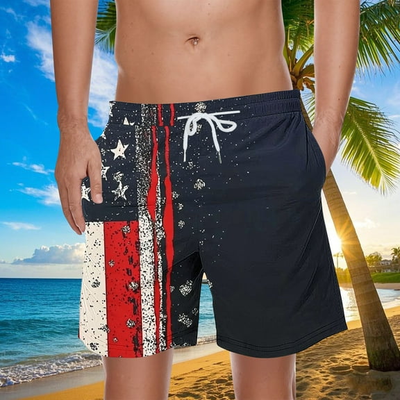 WAENQINLA American Flag Mens Swim Trunks Quick Dry Board Shorts w/Pockets and Drawstring Elastic Waist Beach Shorts Men's Swimwear