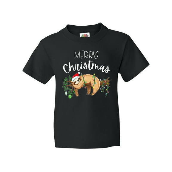 Inktastic Merry Christmas Cute Sloth with Santa Hat and Lights Youth T-Shirt