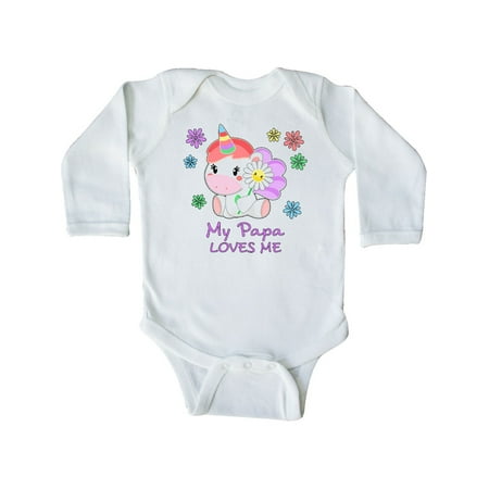 

Inktastic My Papa Loves Me- cute unicorn Gift Baby Boy or Baby Girl Long Sleeve Bodysuit