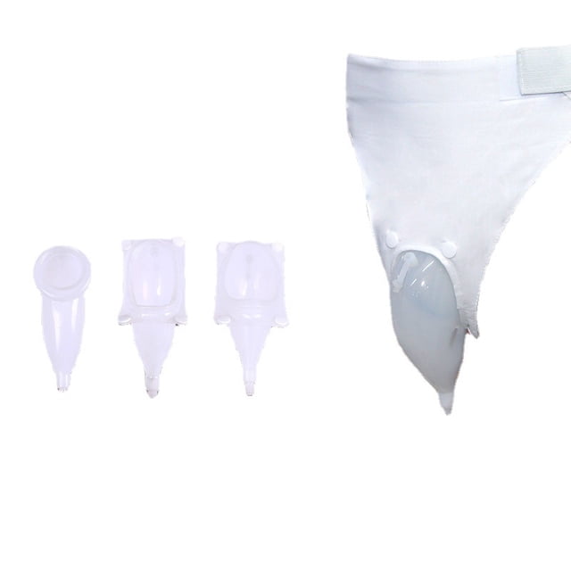 Bolsa de recolección de orina, catéteres de condón para hombres, orinal de silicona portátil reutilizable con 2 bolsas de catéter de orina (hombres mayores, blanco)