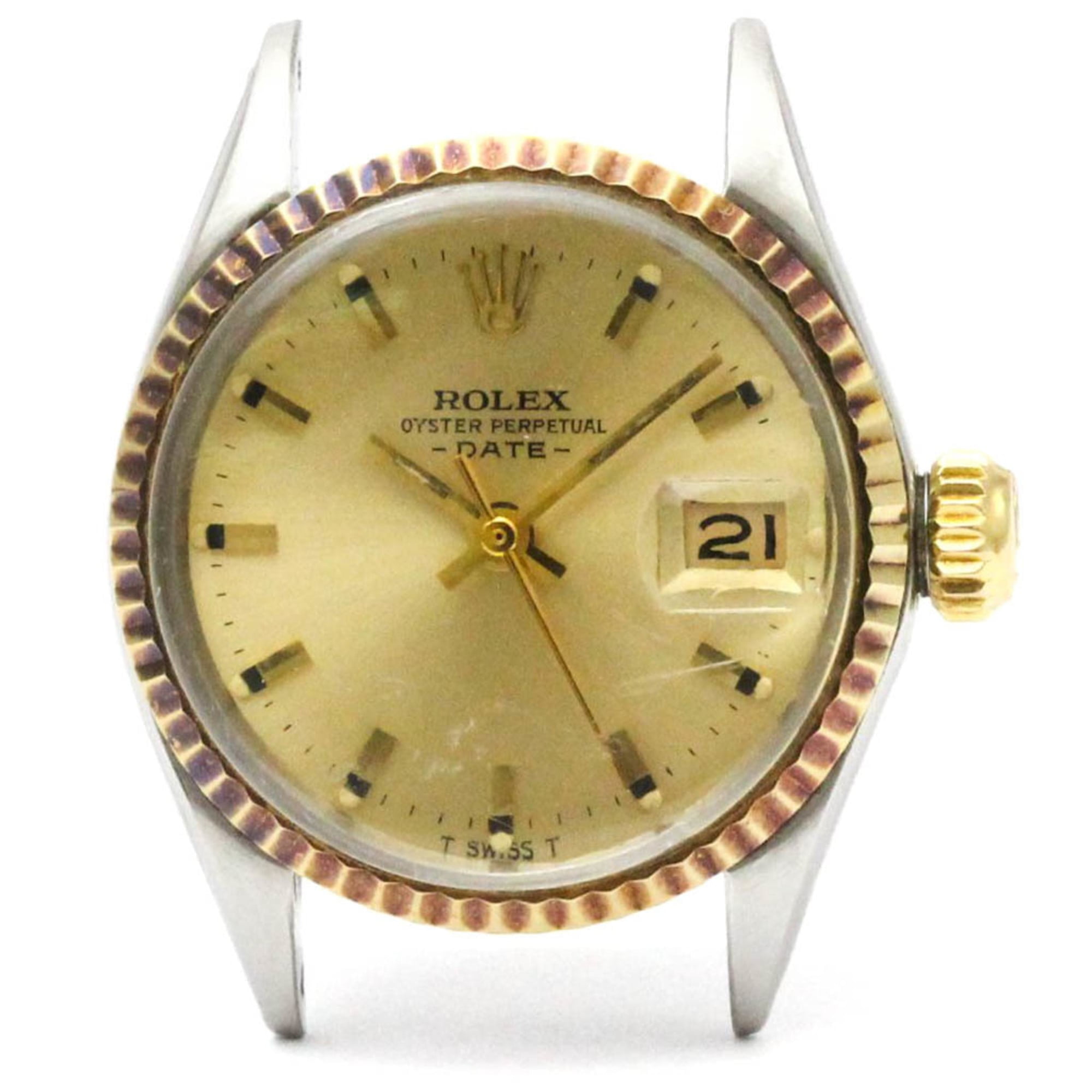 Pre-Owned ROLEX Oyster Perpetual Date 6517 18K Gold Steel Ladies Watch Vintage Head... (Good)