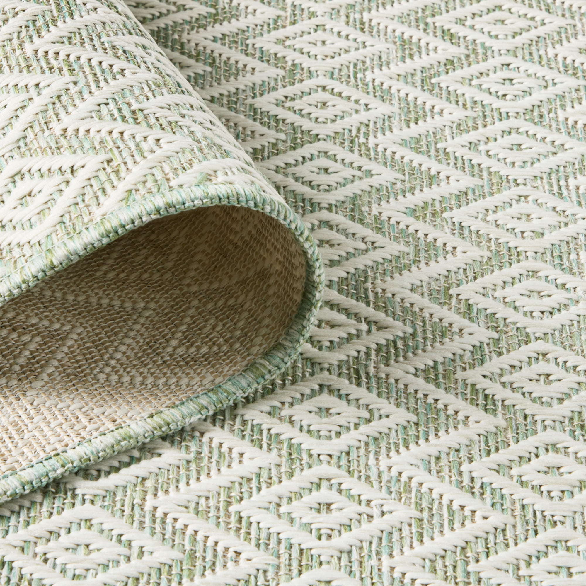 NICOLE MILLER NEW YORK Corin Small Diamonds Indoor Outdoor Area Rug, UV Fade Resistant, Low Pile, Seafoam/Cream, 5'2"x7'2"