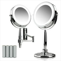 OVENTE 7'' Hand Mirror, 1X 8X Magnifier, Tabletop & Wall Mount, Three Tone LED Lights, Polished Chrome MFM70CH1X8