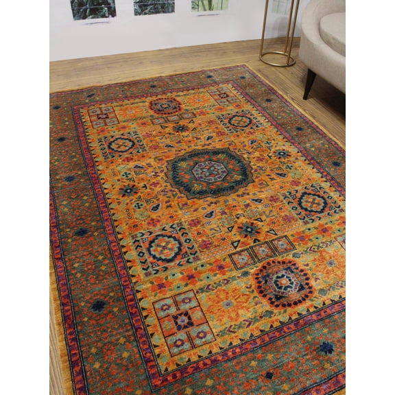 Aria Lemuel Gold/Green Rug, 5'7" x 7'8"