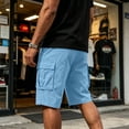 thumbnail image 4 of CCRFTGI Men's Casual Cargo Shorts with Drawstring Elastic Waist and Cargo Pockets Summer Outdoor Shorts Comfort Hiking Shorts Sky Blue L, 4 of 6