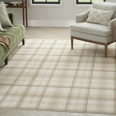 Nourison Grafix Plaid Ivory Beige 7'10" x 9'10" Area Rug (8x10)