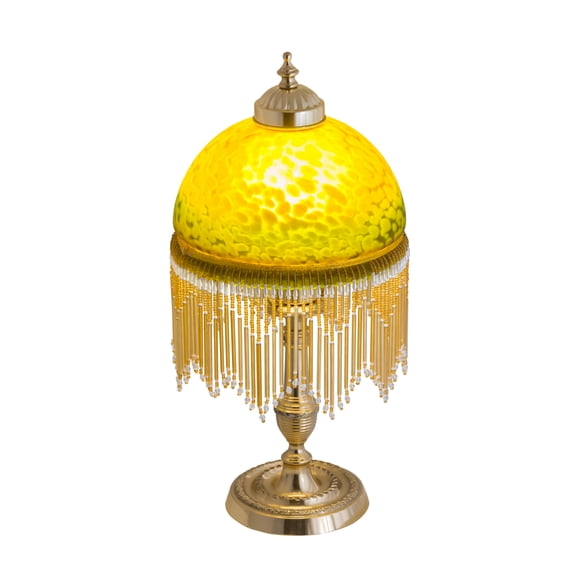 Meyda Tiffany 202656 15 Inch High Roussillon Mini Lamp Polished Brass Finish with Amber Shade