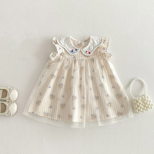 Robes pour Filles Sans Manches à Volants en Tulle Robe de Bébé Robes de Printemps pour Filles Robe d'Anniversaire Tenue de Bébé Fille 7-8 Ans