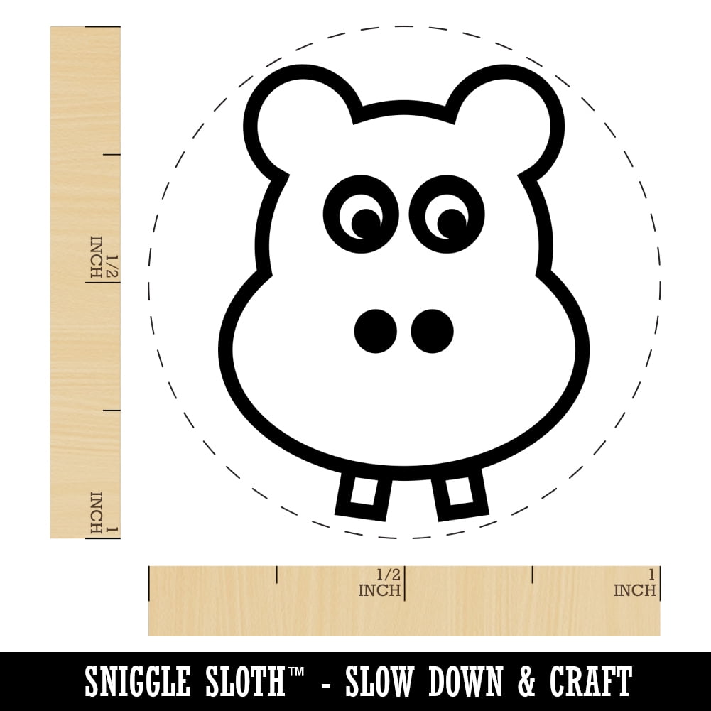Cute Hippopotamus Face Self-Inking Rubber Stamp Ink Stamper - Green Ink - Medium 1 Inch