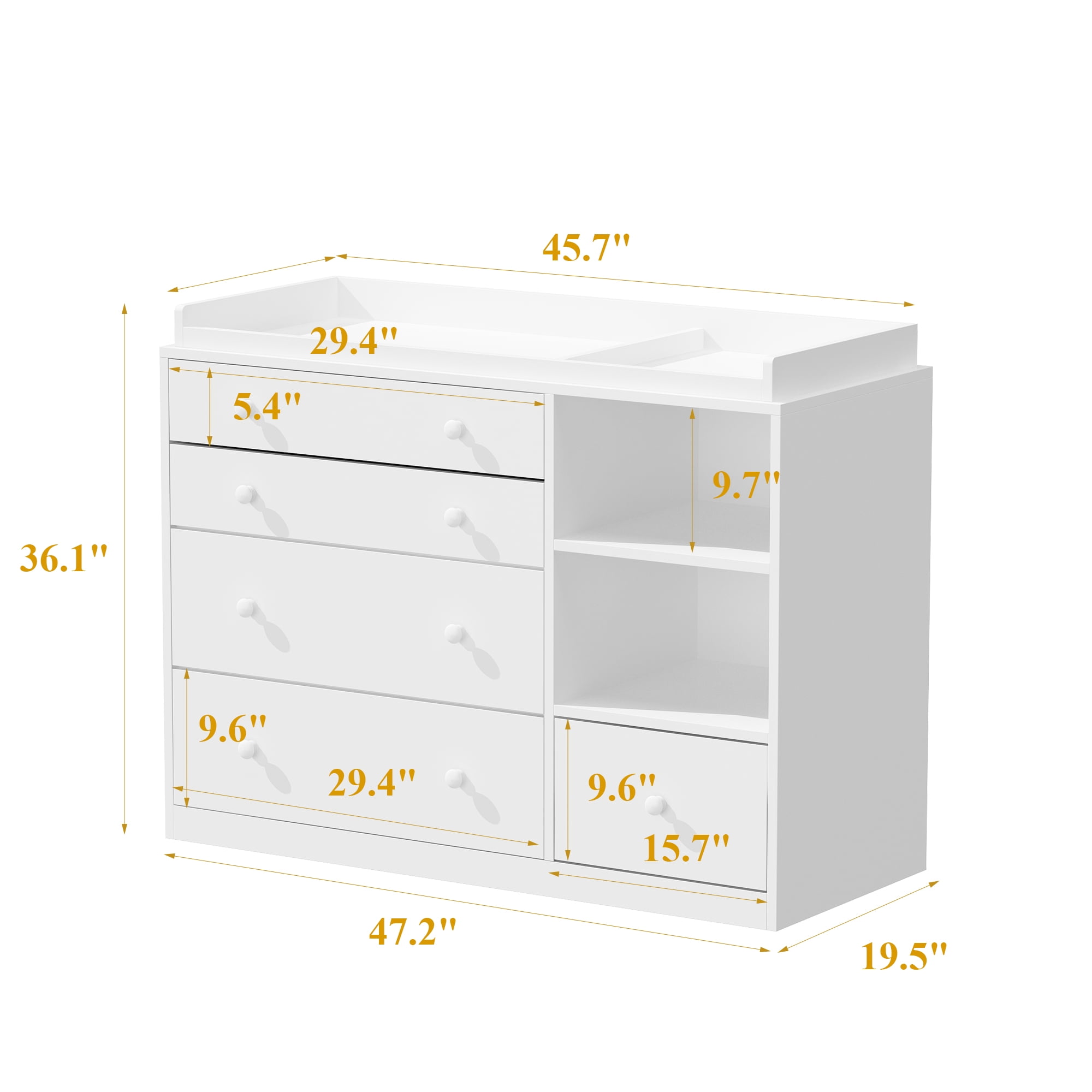OXYLIFE Baby Changing Table Dresser Nursery Chest with Storage,5 Drawers&2 Shelves,White