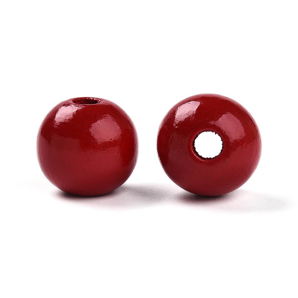 Painted Natural Wood Beads Round Dark Red 16mm Hole: 4mm