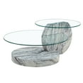 thumbnail image 5 of LUFTUT 42" Glass Coffee Table, Round Coffee Table, 2-Tier Tempered Glass Tabletop with Grey Faux Marble Base, Storage Shelves, Modern Center Table for Living Room, 5 of 8