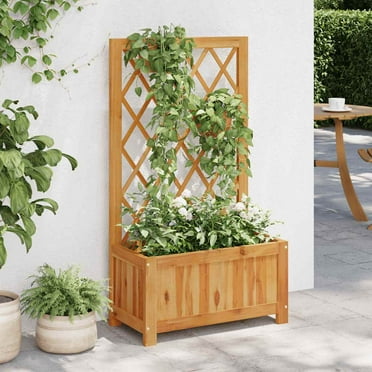 vidaXL Garden Raised Bed with Trellis, Solid Acacia Wood Planter, Outdoor and Indoor Use, Brown